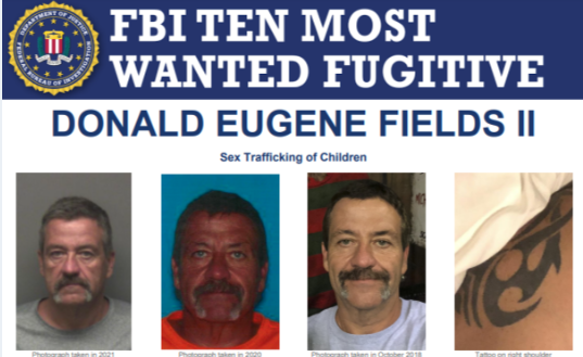 Have you seen this #FBI Ten Most Wanted Fugitive? Donald Eugene Fields II is known to travel to Florida. He is wanted for sex trafficking of children and the FBI is offering a reward of up to $250,000 for information leading to his arrest. #FugitiveFriday ow.ly/3zrX50OxV8T