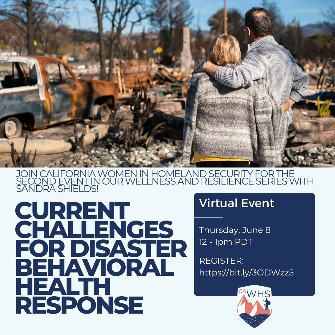 Disasters have an impact on mental health and it's crucial to understand the challenges faced in providing effective behavioral health responses.  On 6/8 @ Noon, join #CAWHS for: "Current Challenges for Disaster Behavioral Health Response."  

Register: bit.ly/3ODWzz5