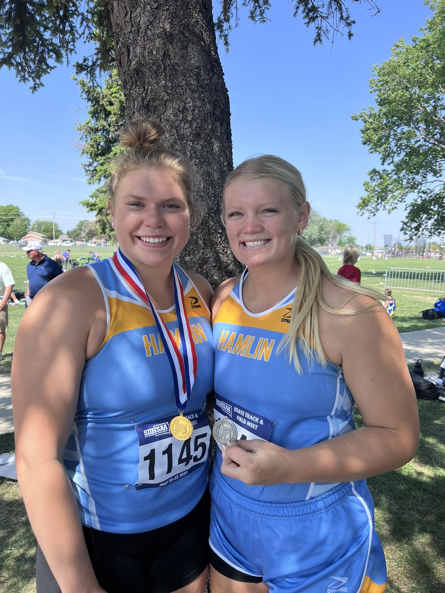 State Track - Girls Discus Champion and Runner-Up! 
Gracelyn 🏆 169”11 (Broke the meet record)
Kami - 🥈 137”05 (season PR) 
Congrats Gracelyn and Kami on your 1st and 2nd place finishes!