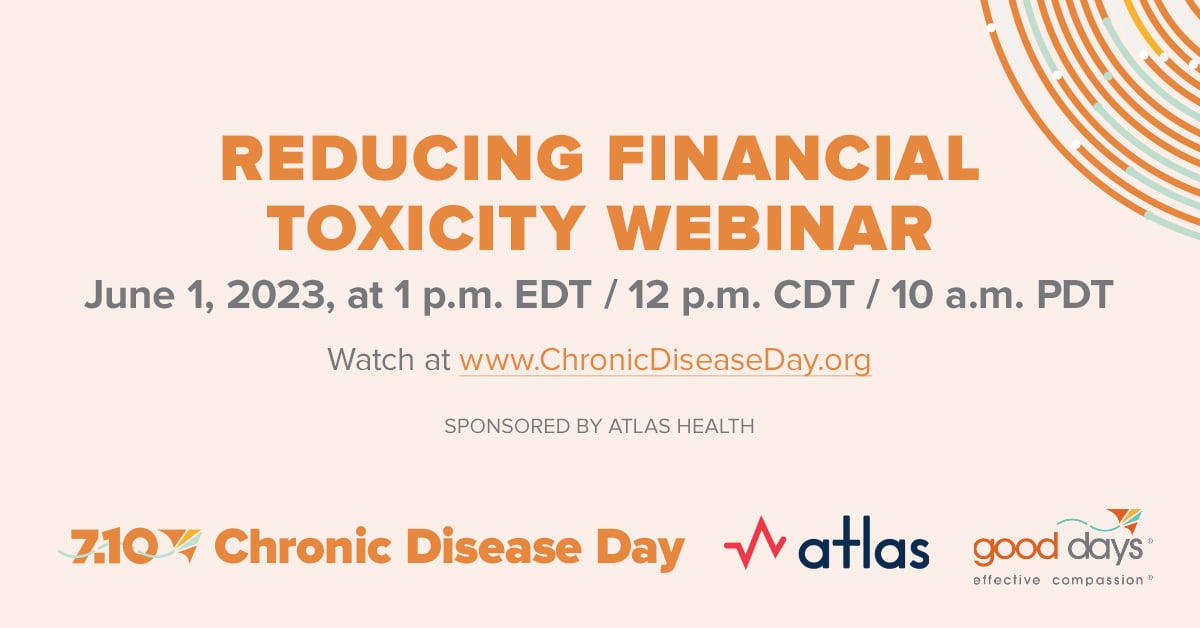 Join patients, advocates & providers to learn how to intervene early to reduce #FinancialToxicity for patients. Speakers for #ChronicDiseaseDay: our client, Lisa Philipp from @SylvesterCancer @UHealthMiami; @Dollarfor_, @AccessiaHealth, etc. Sign up at hubs.la/Q01PJGgh0