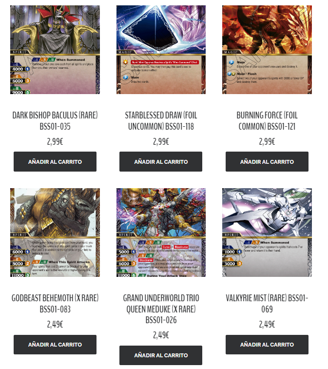 ¿Es que nadie vende cartas sueltas de Battle Spirits Saga? 😢 ¡Onlycards al rescate! 🥳

Y además cases a 899,95 y cajas a 78,95 por tiempo limitado igualando las ofertas que pusimos en otros juegos de bandai 👍 

only-cards.com/etiqueta-produ…