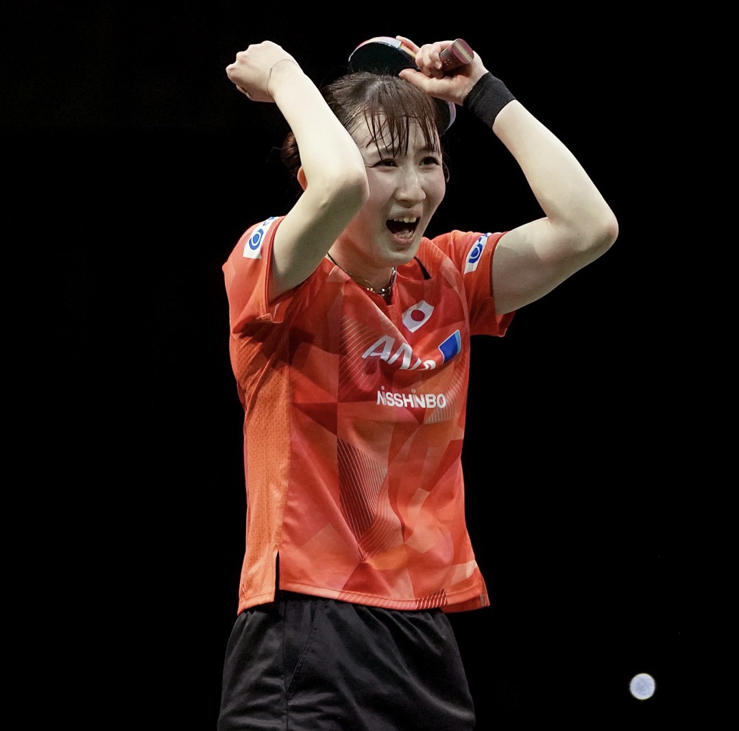 WTTGlobal's tweet photo. Pure emotion as Hina Hayata records her first win over a Chinese opponent 🥹 

@WTTJapan #ITTFWorlds2023 #Durban2023 #TableTennis #PingPong https://t.co/O3Q3AxsNZd