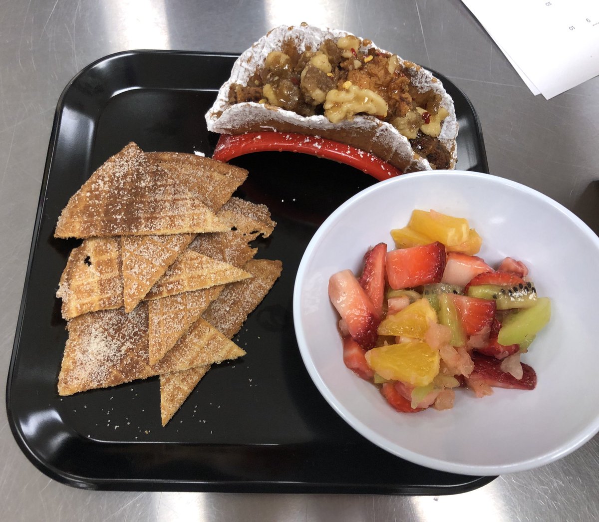 BPCulinary's tweet image. And the Waffle-Off 2023 @BayPortHS winners are…Chicken and Waffle Taco and Herb and Triple Cheese Grilled Cheese with Tomato Bisque! Watch for these two on a menu one day🍽️