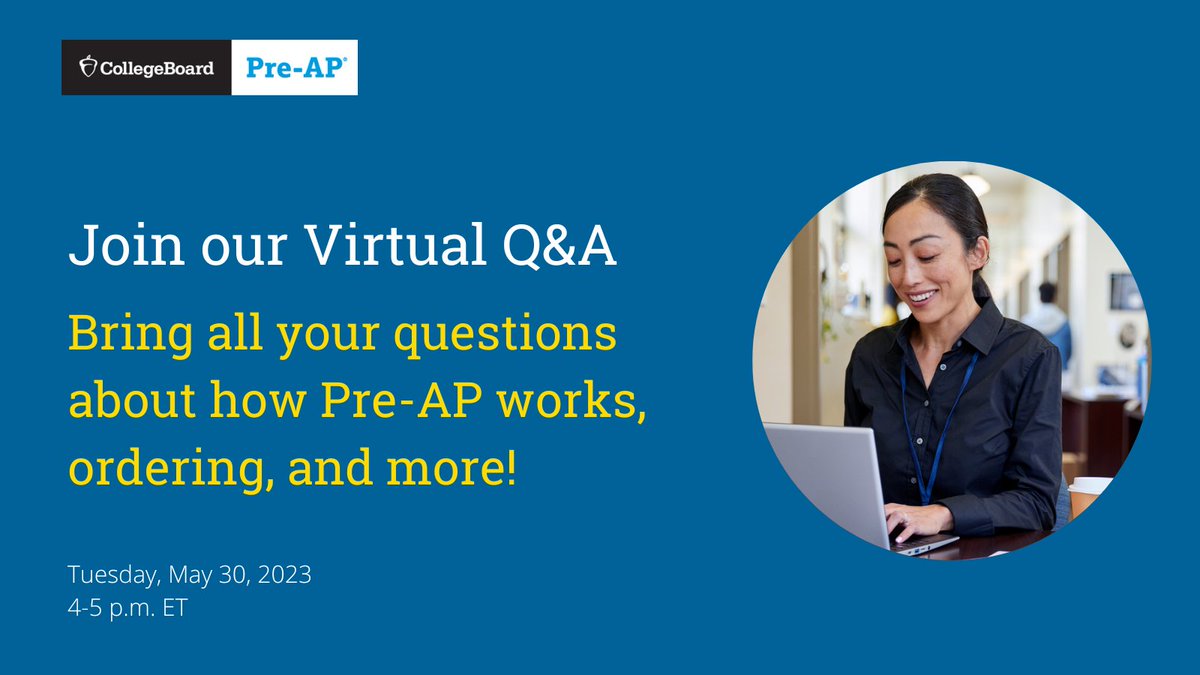 If you’re still considering Pre-AP, don’t miss our upcoming Q&amp;A (May 30 | 4-5 p.m. ET)  where the Pre-AP team will answer your questions about how the program works, ordering, #PL registration, and more. Submit questions ahead of time or ask them live! buff.ly/3WR8XxT