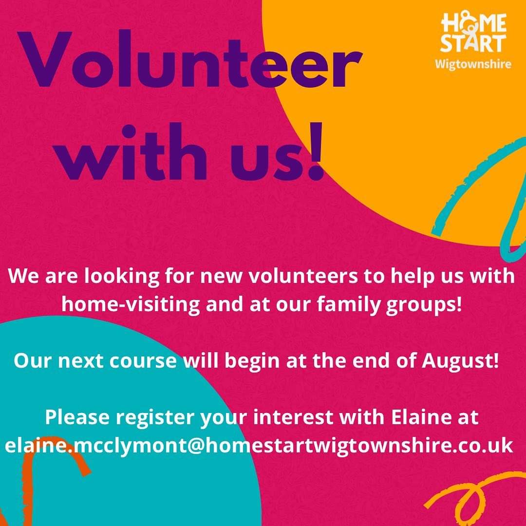 WigHomeStart's tweet photo. Please help us by retweeting

We are urgently looking for more #volunteers as demand for our services increase. Can you spare 2hrs per week to help families living in Wigtownshire. Our next training course starts in August, please contact us to find out more. Thank you 💜 https://t.co/4cGCK0BzqL