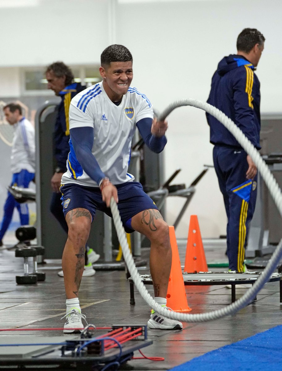 Marcos Rojo durante el entrenamiento de esta mañana en el gimnasio de Ezeiza.