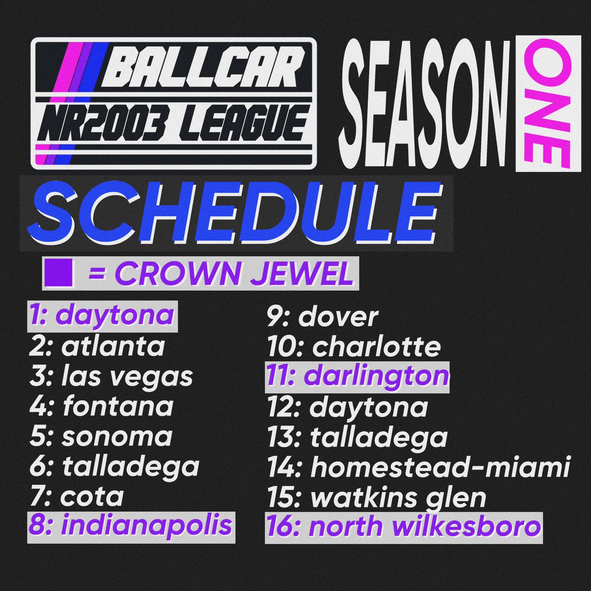 trafficparadise's tweet photo. THE SEASON ONE SCHEDULE FOR #BALLCAR IS HERE!!! https://t.co/XXwn7Ou43s