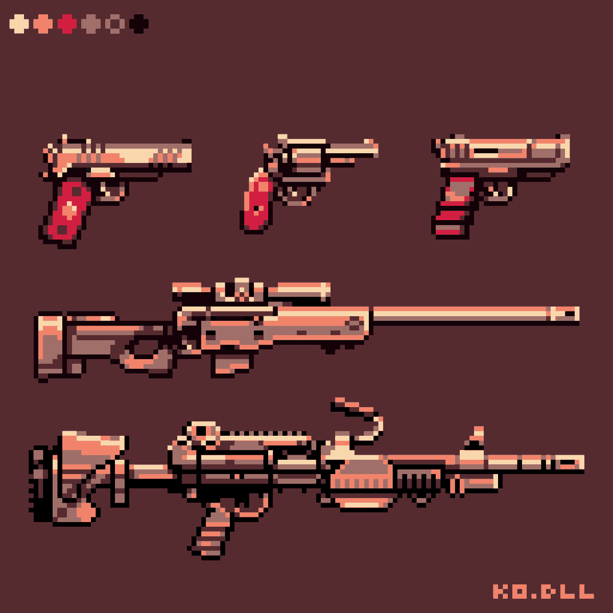 Pixel Daily No. 140 #Weaponry with restriction: 6 colour palette #roserust 
@Pixel_Dailies #pixel_dailies #pixelart #pixelartist #indiedeveloper