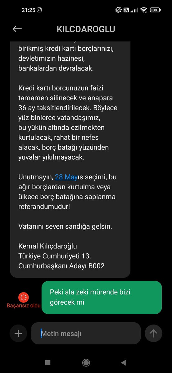 #WhatsApp "Kılıçdaroğlu'nun SMS"
-Zeki Mürende bizi görecek mis ☺️
