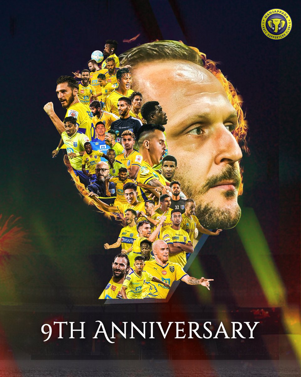 kbfc_manjappada's tweet photo. Cheers to 9 years of passion, pride, and unwavering cheers! Happy 9th Foundation Day, Kerala Blasters! We love you to the moon and back!💛
#Manjappada #KoodeyundManjappada
#FoundationDay #9Years
#MenInYellow #ഒന്നിച്ചൊന്നായിമുന്നേറാം
#KBFC #yennumyellow https://t.co/PwtdXrHn1A