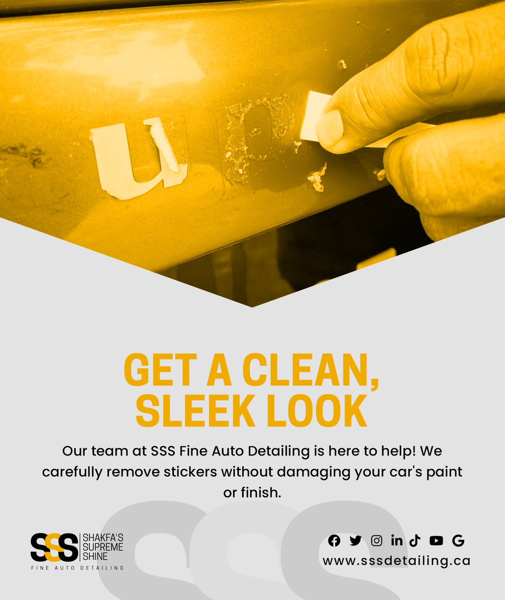 sssdetailingca's tweet image. 🔖🚫 Tired of those unwanted stickers or decals on your vehicle?
Get a clean, sleek look – book your appointment today! 
ayr.app/l/aW9K
or CALL US NOW: +1 519-686-6565 

#StickerRemoval #CarDetailing #LondonOntario  #sssdetailing #ldnont #carcare #cars