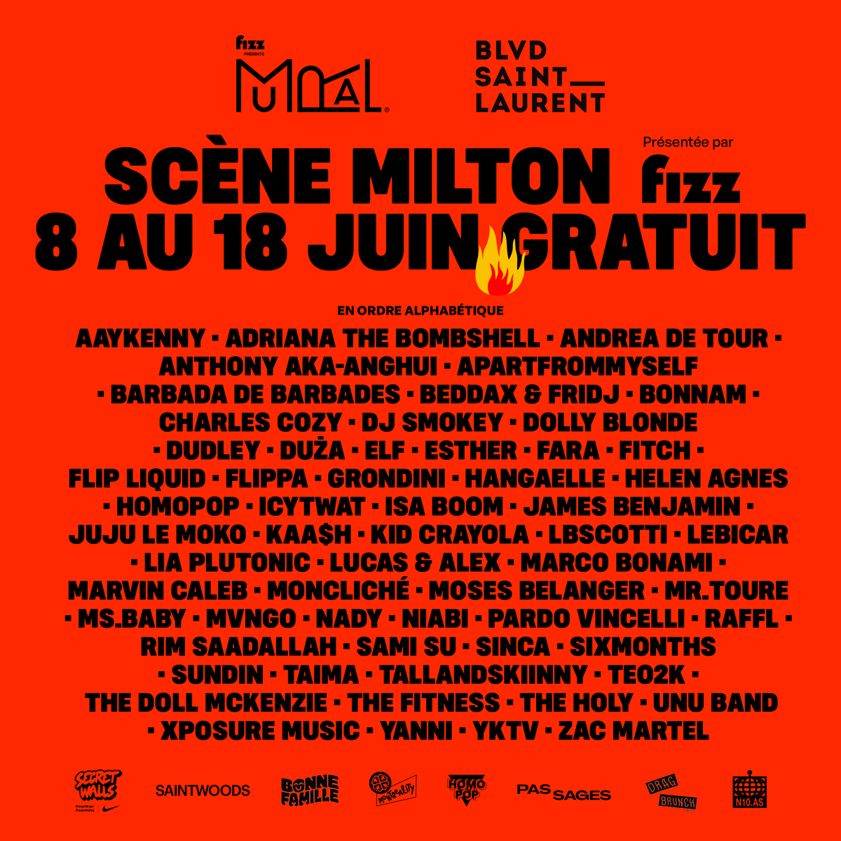 Voici l’affiche du lineup de la Scène Milton présentée par @Fizz_ca accueillera une grande partie de la programmation gratuite du Festival.

Cette nouvelle scène sera le théâtre tous les jours jusqu’à 23h, du 8 au 18 juin (avec exception du lundi 12) de nombreuses activités.
