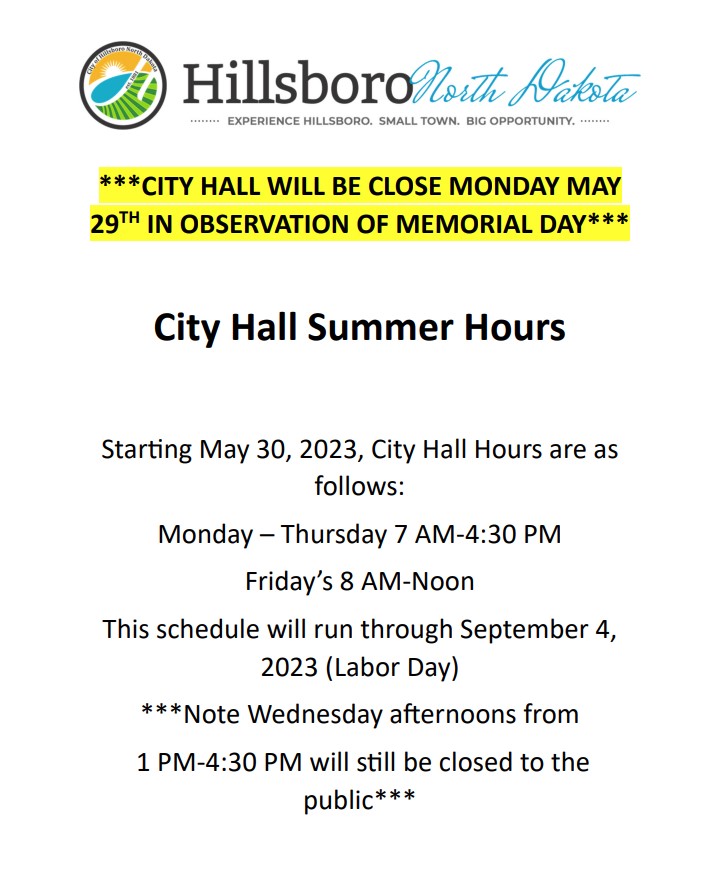 ATTENTION: 2023 SUMMER HOURS START TUESDAY MAY 30, 2023! 

Everyone have a fun and safe Summer!!