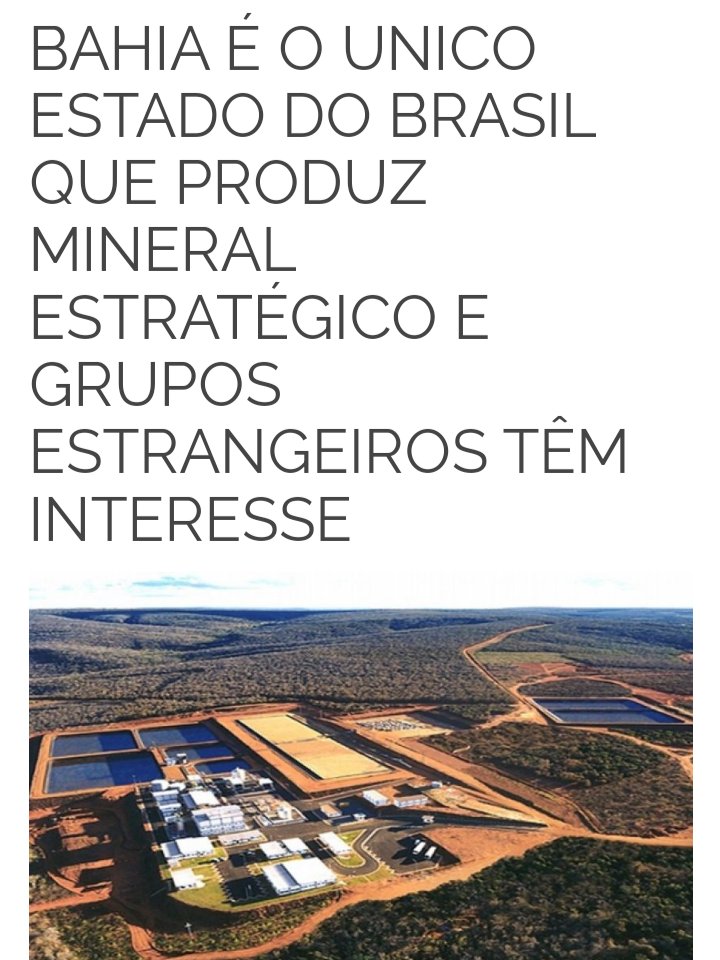💢💢💢💢💢

O Brasil deve alcançar neste ano uma marca na produção de urânio que permitirá atender quase a metade da demanda das usinas nucleares de Angra 1 e Angra 2.

A Bahia é o único estado do Brasil que tem depósito de urânio sendo explorado.