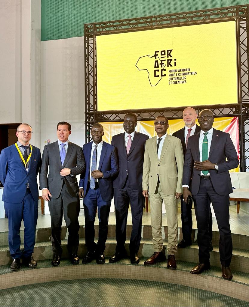 IFC_org's tweet photo. "We believe in harnessing the power of creativity & culture to shape a more inclusive & equitable future," says William Sonneborn, IFC's Global Director for Disruptive Technologies, Creative Industries & Funds, at the #FORAFRICC forum organized by @FYNICC and @YoussouNdourSN. https://t.co/H1usbvPeNT