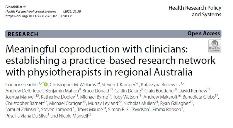 JUST PUBLISHED: Meaningful coproduction with clinicians: establishing a practice-based research network with physiotherapists in regional Australia tinyurl.com/app/ I think we have achieved something very special. Hard to put my gratitude to co-authors into words ⤵.