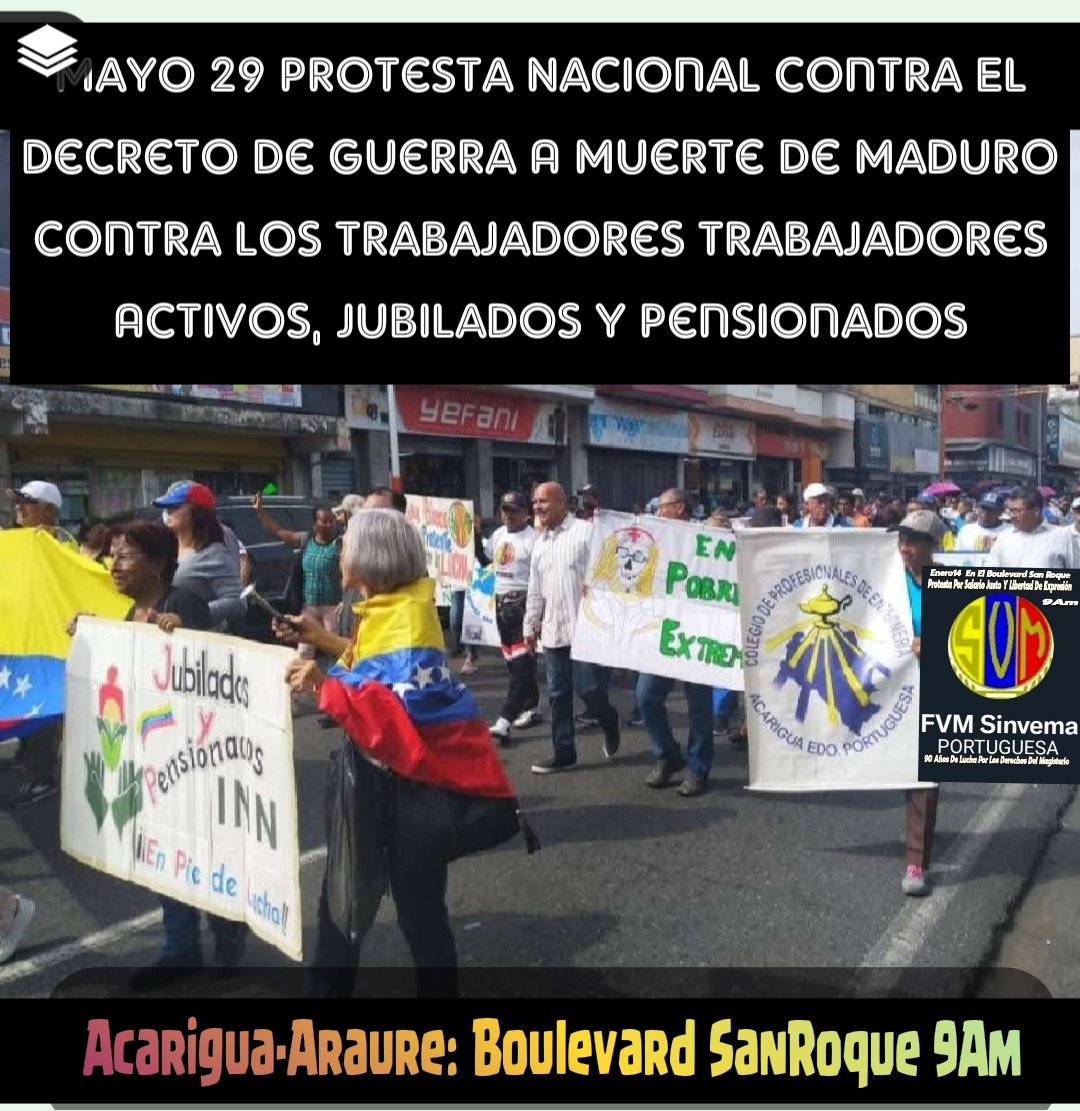 Los bonos aprobados por Maduro son un Decreto de Guerra a Muerte a millones de jubilados,pensionados y activos por eso el #29May habrá #Lluvias de rechazo porque eliminan Salario,Vacaciones,aguinaldo,convención colectiva, prestaciones sociales al violar Art80,89,91,92,104 de CRBV