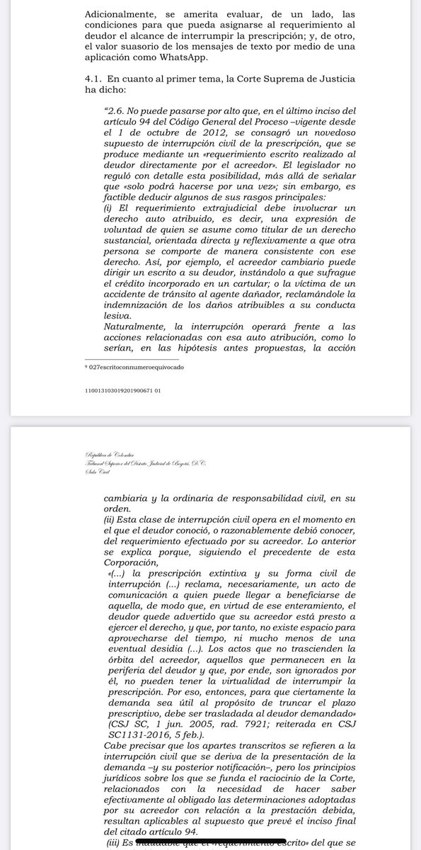 jairoparrac's tweet photo. INTERRUPCIÓN DEL TÉRMINO DE PRESCRIPCIÓN POR EL REQUERIMIENTO REALIZADO AL DEUDOR POR WHATSAPP

- Valor probatorio conversaciones de WhatsApp 

- Requerimiento realizado vía WhatsApp

TSB —⬇️⬇️— https://t.co/sWCYEiLvst