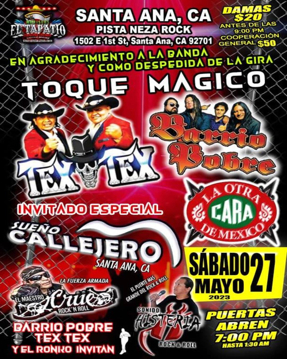 Sueño Callejero (@suenocallejero) on Twitter photo ¡EN AGRADECIMIENTO A LA BANDA Y COMO DESPEDIDA DE LA GIRA!
TOQUE MAGICO 2023
#TexTex
#BarrioPobre
#LaOtraCaraDeMexico
Sueño Callejero (<a href="/SuenoCallejero/">Sueño Callejero</a>)
#SonidoHisteria
#SonidoCrue
#SueñoCallejero #RockUrbano #RockMexicano #RockNacional #Rock #RockDelBarrio #SantaAna ¡EN AGRADECIMIENTO A LA BANDA Y COMO DESPEDIDA DE LA GIRA!
TOQUE MAGICO 2023
#TexTex
#BarrioPobre
#LaOtraCaraDeMexico
Sueño Callejero (<a href="/SuenoCallejero/">Sueño Callejero</a>)
#SonidoHisteria
#SonidoCrue
#SueñoCallejero #RockUrbano #RockMexicano #RockNacional #Rock #RockDelBarrio #SantaAna