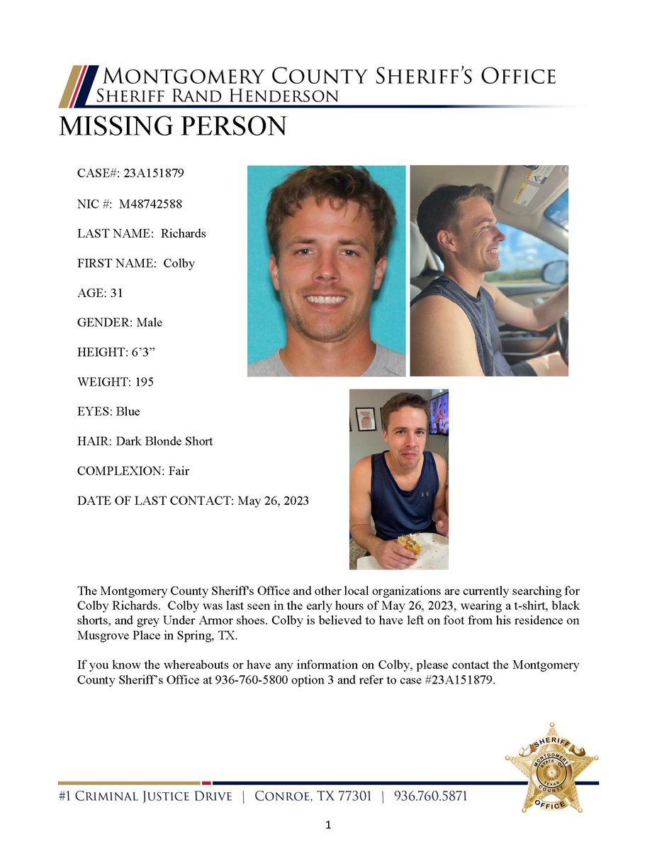 MCTXSheriff Searches for Colby Richards ocv.im/1mlxrsX