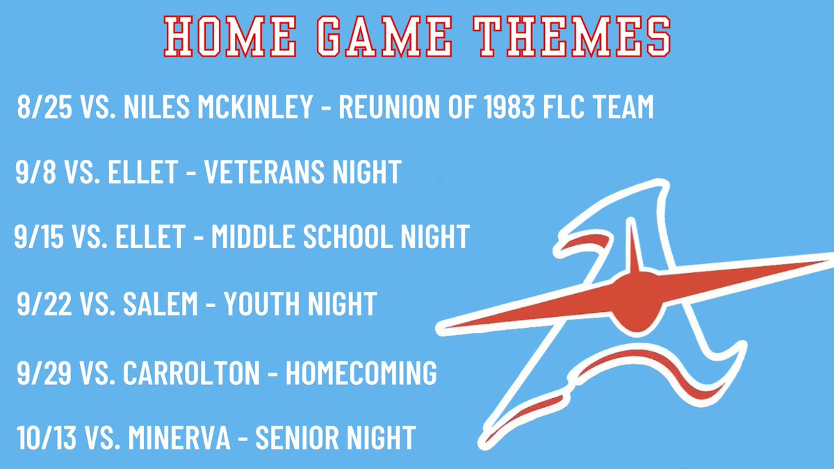 Who’s ready for some football?! The 2023 season is right around the corner. More information to follow for home game themes. 

#GoAviators #RepthatA