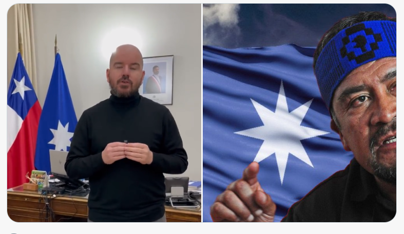 EJavierSpz's tweet photo. Giorgio Jackson con una bandera de la CAM en su oficina, una organizacion terrorista que ha quemado y destruido propiedad pública y privada y ademas ha asesinado civiles y uniformados en Chile... Impresentable, este personaje debe renunciar ya!!! #renunciaJackson https://t.co/2JXeNgYqBh