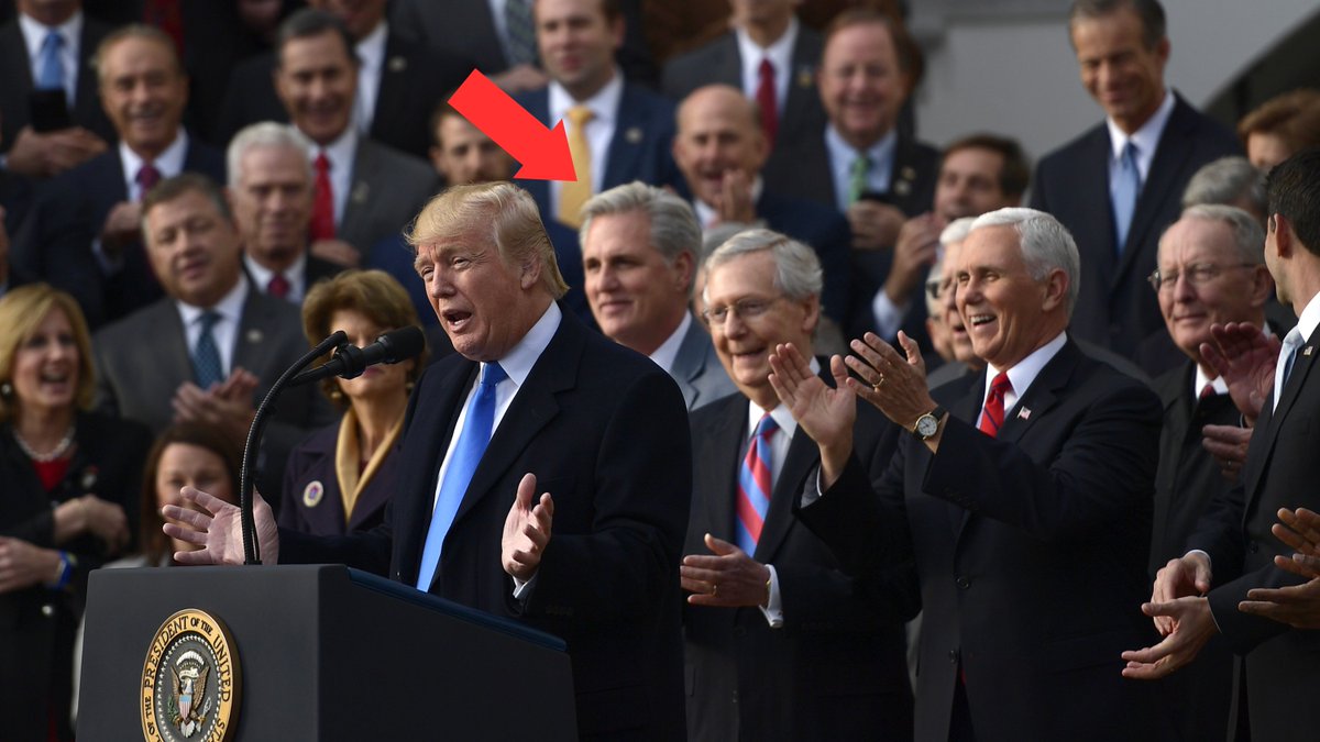 Here's you, celebrating the passage of the Trump tax cuts in 2017, which were largely a $2 trillion giveaway for corporations and the rich — just part of the $7 trillion added to the U.S. debt under Trump.