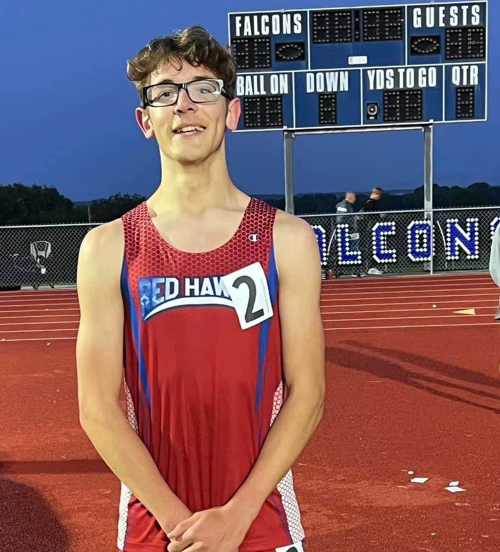 Congratulations to Jordan Hodge! Running his first ever State race in track, he ran his fastest time and earned a 7th place medal. He has three more races to go on Saturday. #HHSRedHawks
