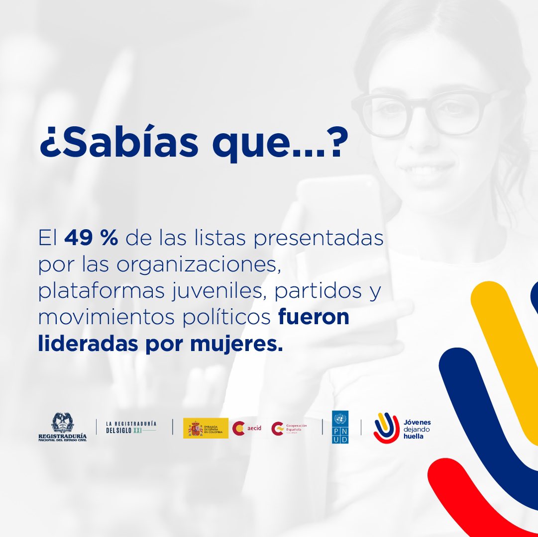 Registraduria's tweet photo. Aquí te contamos cómo avanza Colombia de manera significativa en el porcentaje de mujeres electas en los #CMLJ, gracias al diseño dispuesto en la conformación de las listas cerradas, paritarias y con alternancia.
#JóvenesDejandoHuella https://t.co/PPZo9Ps2h0