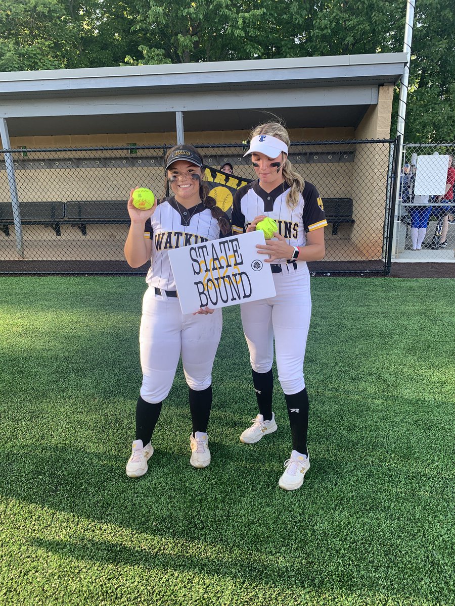 <a href="/SoftballWatkins/">Watkins Softball</a> gained momentum when <a href="/Maleya_Thompson/">Maleya Thompson</a> hit an oppo💣. Then we had tons of contributors from middle 2/3 of order to add on and <a href="/JellisonMckayla/">McKayla Jellison</a> caps off the scoring w/ a towering shot to left center. BOOM!!! States for 3rd year in a row.
