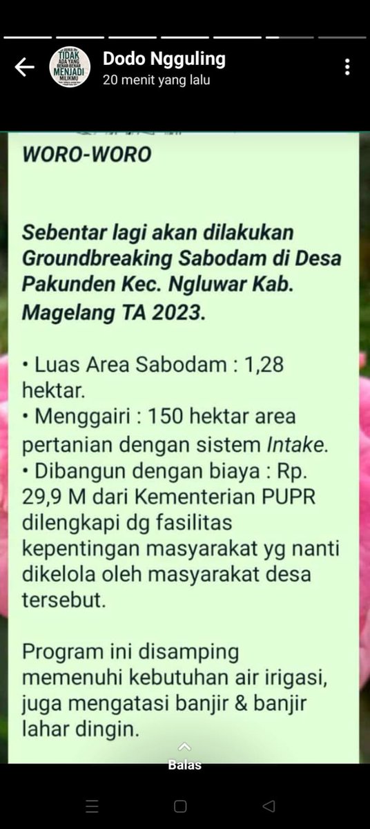 RayindraMulya's tweet photo. @ganjarpranowo assalamualaikum  pagi ndoroo... mbenjang nik  jenengan  tindak ten acara niku pinarak pak .. niku caket kalian gen kulo..  @pupr_sda_so https://t.co/9B6QAnsDWZ