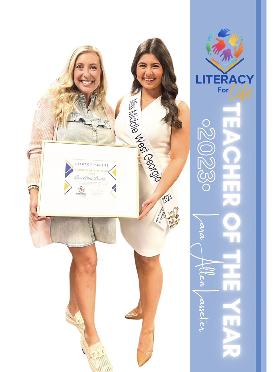 Proudly introducing our Literacy For Life ⭐️Teacher of the Year 2023⭐️ Mrs. Lara Allen Lasseter! 
@officialmissga 
#missgeorgia #literacyforlife #missgareads #literacychangeslives #teacheroftheyear #service