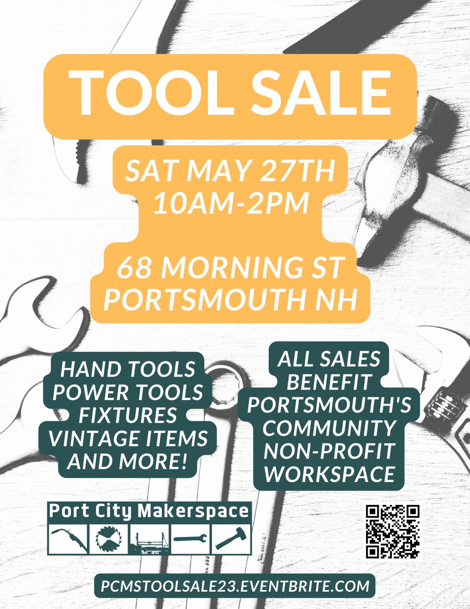 PortCityMakers's tweet photo. Don't miss our Tool Sale this Saturday at PCMS! - https://t.co/STSZd4Gflr https://t.co/FpelJherKR