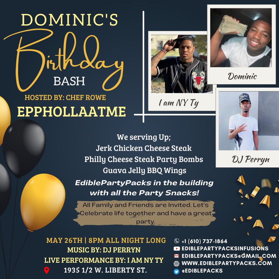See you all on Dominic’s Birthday Bash! Please check the poster for more details! 👨🏾‍🍳😋
CHANGE LOCATION to 1935 1/2 W. Liberty St.
 #cheflife #chefrowe #sauceboss #birthdaybash #changelocation #chefrowe #caterer #events #cateringservice #lovewhatyoudo #fyp