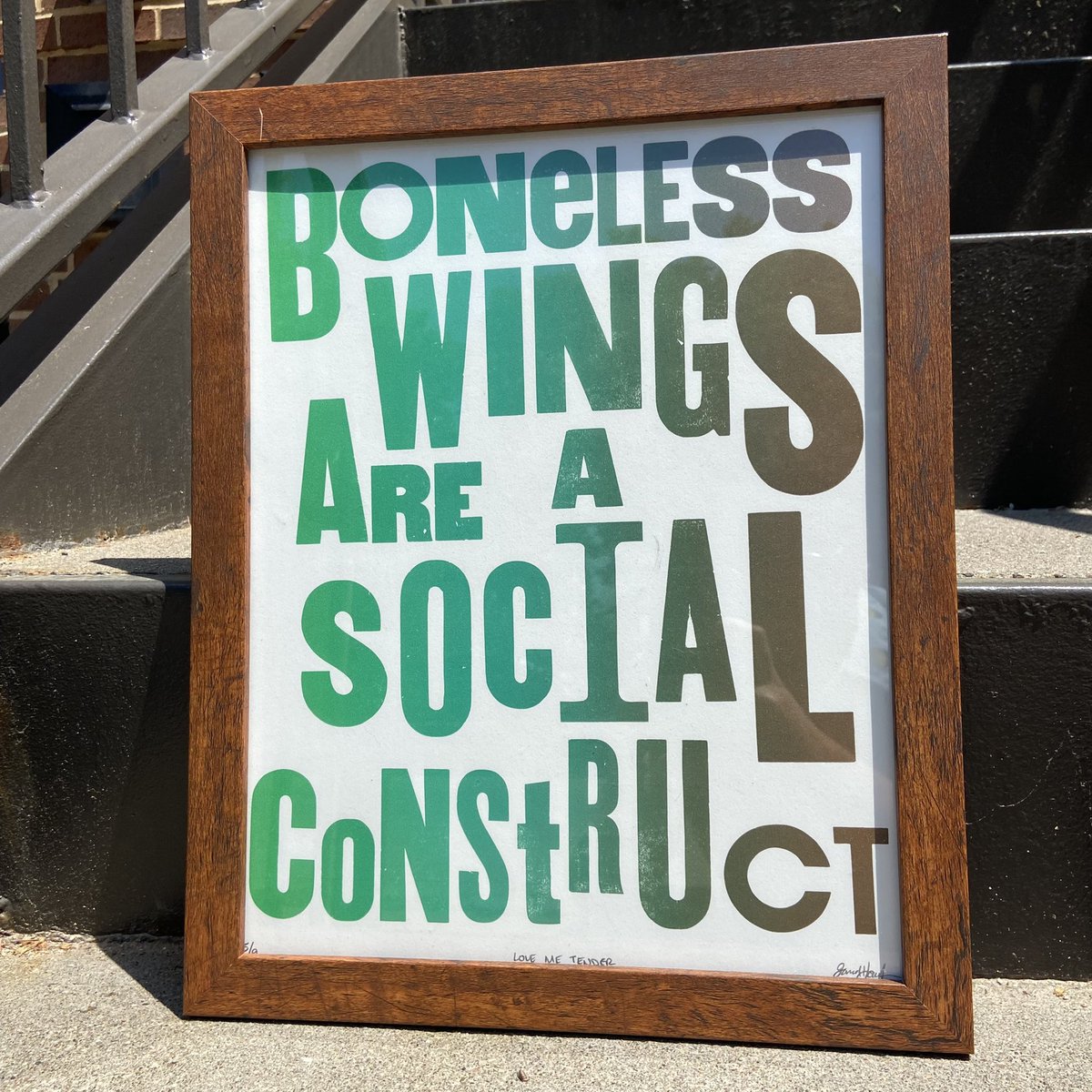 jaredography's tweet image. Excited to present research on boneless wings &amp;amp; the construction of maturity/masculinity next week at the @ASFS_org conference @BU_Tweets / @GastronomyatBU!

I letterpress-printed a limited run of this poster. Let me know if you want one! $30! 

#FoodStudies23 #KnowingFood2023