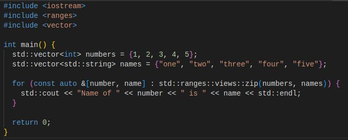 andresalcarraz's tweet image. 🔥 C++23 brings a nice feature! 🚀✨
Operate over correlated "iterables" with zip views & ranges-based for loops in C++. 🔄💻
Check out this Compiler Explorer example 👉 godbolt.org/z/jWcfxT597
Supercharge your C++ skills! 💪🔧
#Cplusplus #CppDevelopment #CodingTips