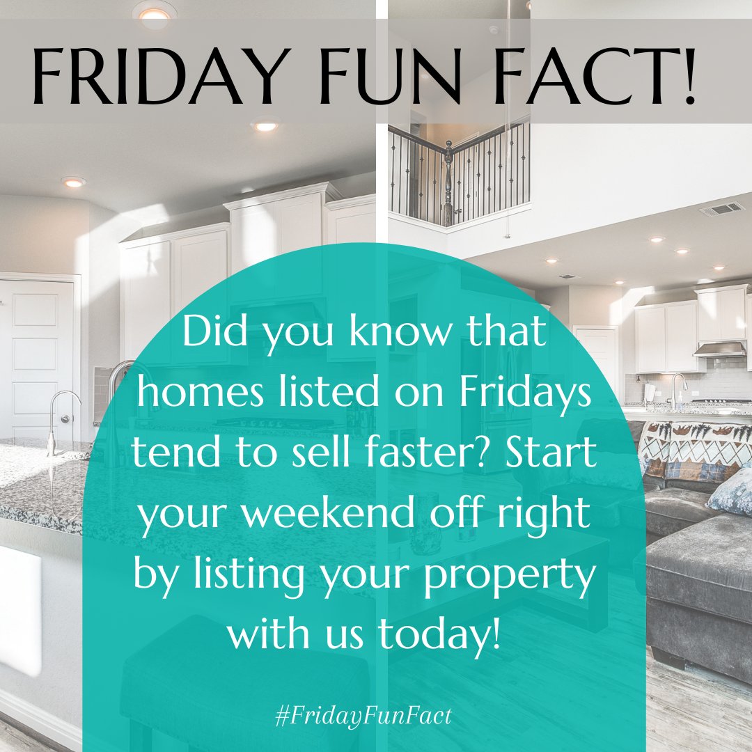Did you know that homes listed on Fridays tend to sell faster? Start your weekend off right by listing your property with us today! 📈🏡

#FridayFunFact #SellWithUs #OurSanAntonioHome #LizaKingTeam