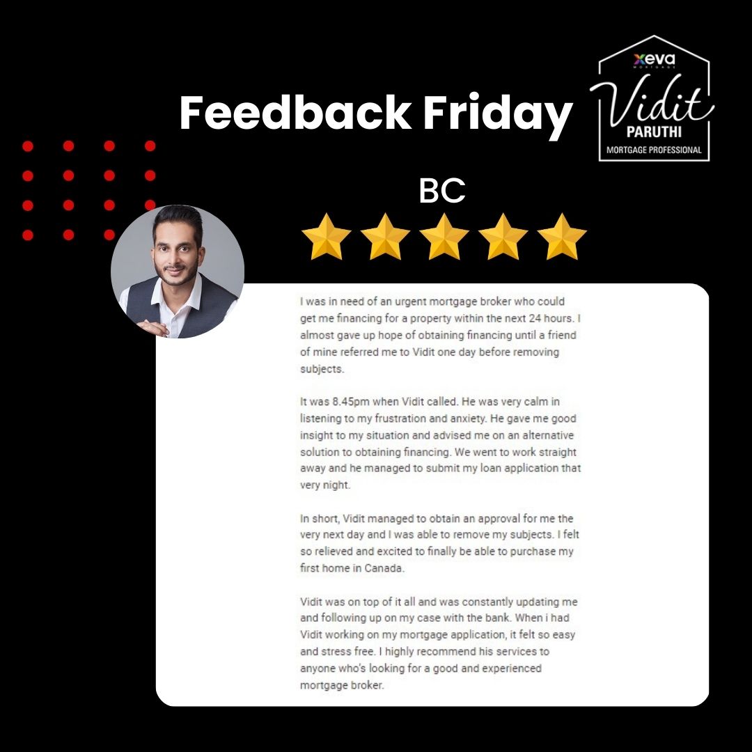 Happy Friday Everyone! #feedbackfriday #5starsfriday #reviews #viditparuthi #mortgageprofessional #mortgagebroker #realestate #realtor #vancouver #surrey #southsurrey #delta #fraservalley #whiterockbc #langley #burnaby #coquitlam #richmond #victoriabc