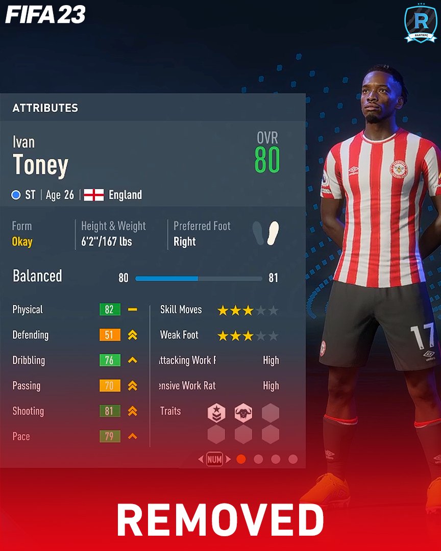 Ivan Toney has been REMOVED from #FIFA23 via the latest Squad Update ❌️