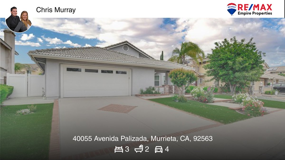 themurrayteam's tweet photo. JUST LISTED!! Check out Our Agent’s Newest Listing 🛌 3 🛀 2 🚘 4
📍 40055 Avenida Palizada, Murrieta, CA, 92563 

RE/MAX Empire Properties
951.383.7557
DRE#02056999

https://t.co/rjJPLEDAPl https://t.co/vwtNHd83SN