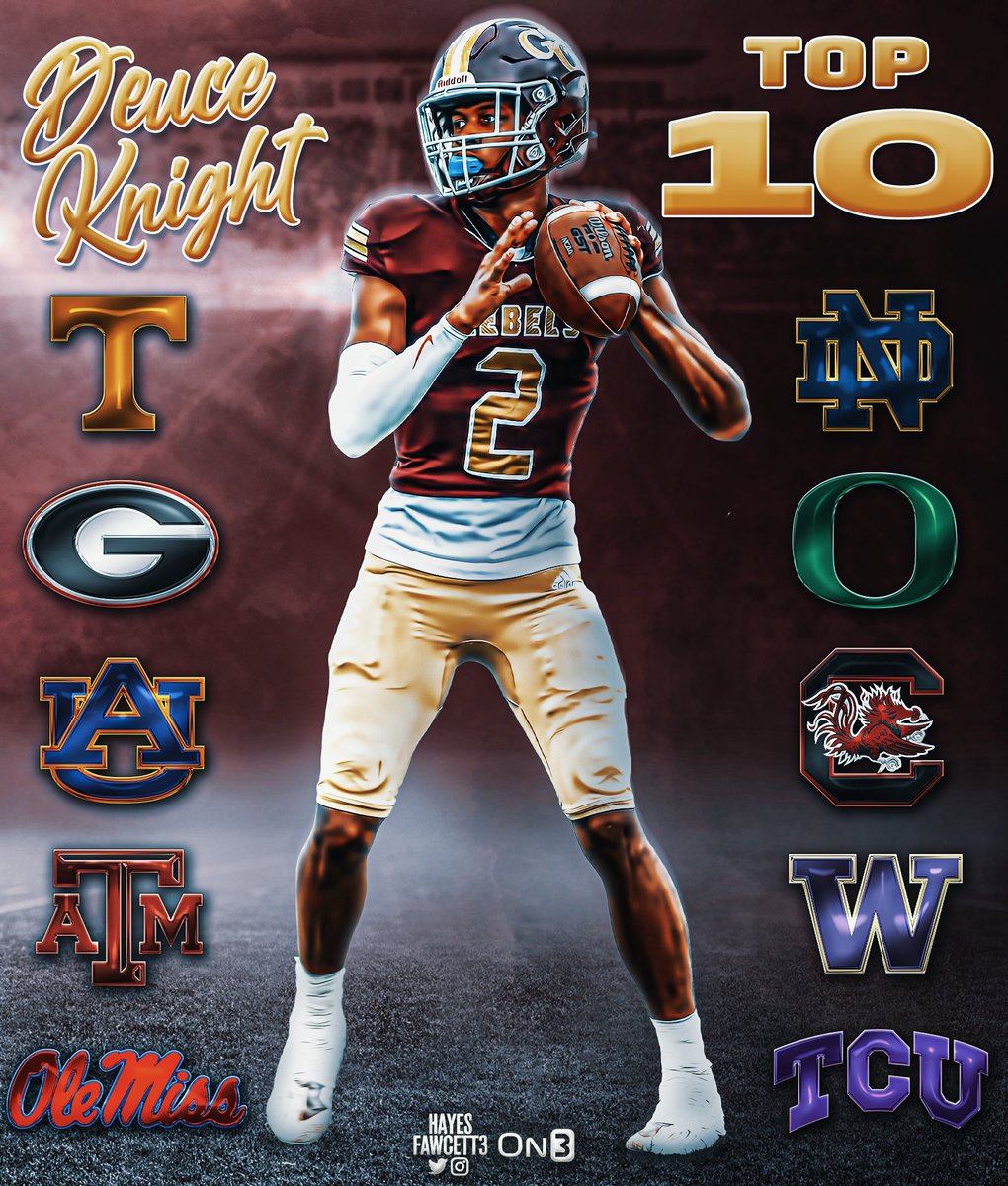 BREAKING: Elite 2025 QB Deuce Knight is down to 🔟 Schools! The 6’4 190 QB from Lucedale, MS is ranked as a Top 30 Player in the ‘25 Class (No. 4 QB) Where Should He Go?👇🏽 on3.com//news/elite-20…