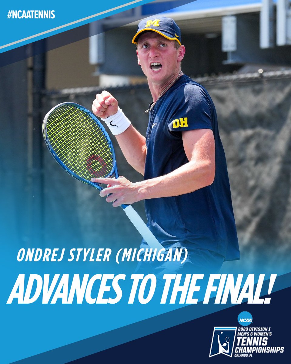 NCAATennis's tweet photo. Michigan is headed to the men's singles final! 

Ondrej Styler beats Cassone (ASU) 6-1, 6-2! https://t.co/OFSeaiESl9