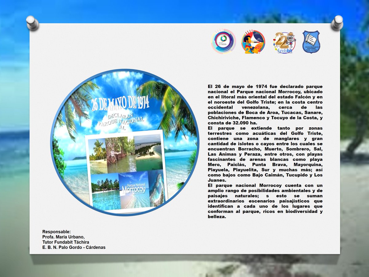 #26Mayo || DECLARACIÓN DE PARQUE NACIONAL AL PARQUE MORROCOY
<a href="/_LaAvanzadora/">Yelitze Santaella</a> <a href="/Berzabethg1/">Berzabethgandicaoficial</a> @MPPEDUCACION @ZonaEducTachira <a href="/Fundabit_/">FundabitOficial</a> <a href="/zulima_parilli/">zulima Parilli</a> <a href="/FundabitTachira/">Fundabit Táchira</a> <a href="/yuraimaaurora/">Licda. Yuraima Martinez</a>  <a href="/jasmiramartinez/">jasmira martinez</a> <a href="/IRISARY/">GREISY IRISARY</a> @Palogorfo  -