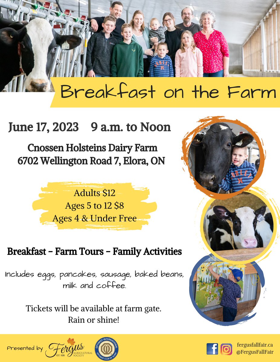 Breakfast on the Farm is going to be a great family event! Join us near Elora on June 17. #EloraFergus