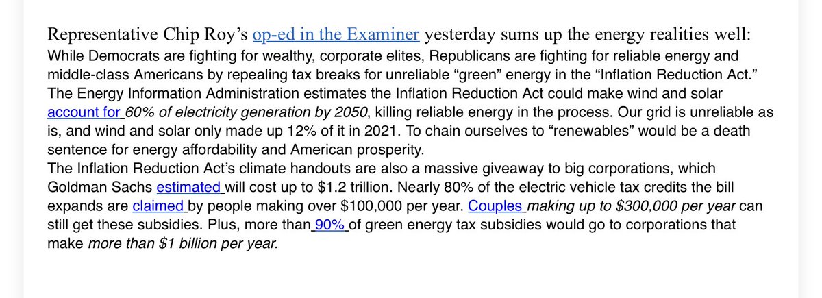 Call your congressman today—leave a message 202-224-3121and tell them to hold the budget line! No funding for 80,000 new IRS agents! No Green Subsidies! Chip Roy’s oped in the Examiner lays out why. 👇👇