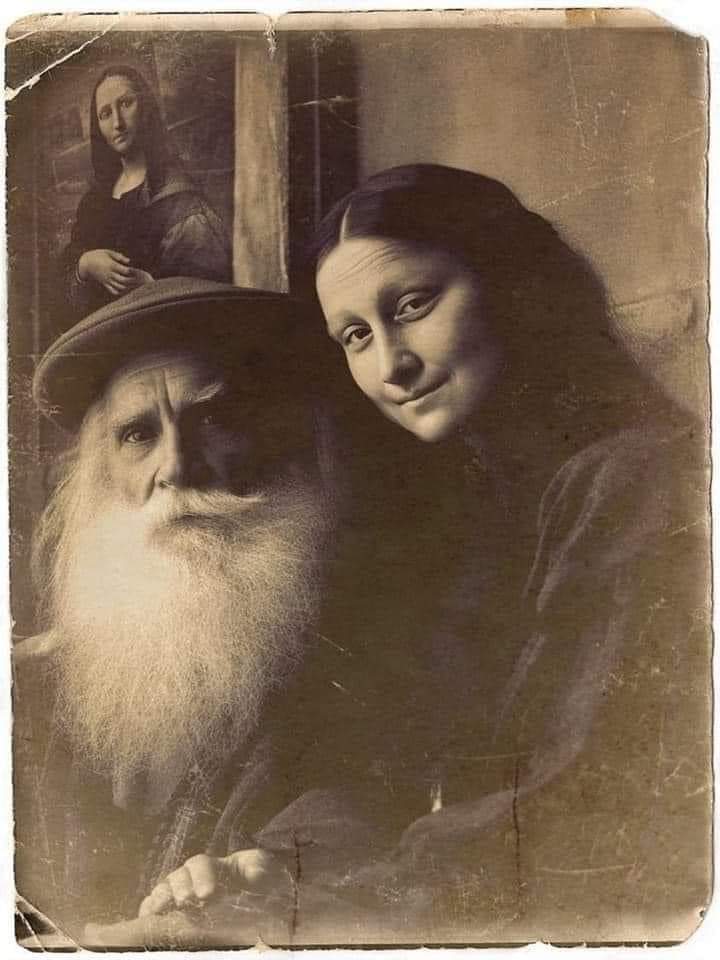 Rare photographie de Leonard de Vinci et son modèle, La Joconde, prise à Florence en 1504 😳