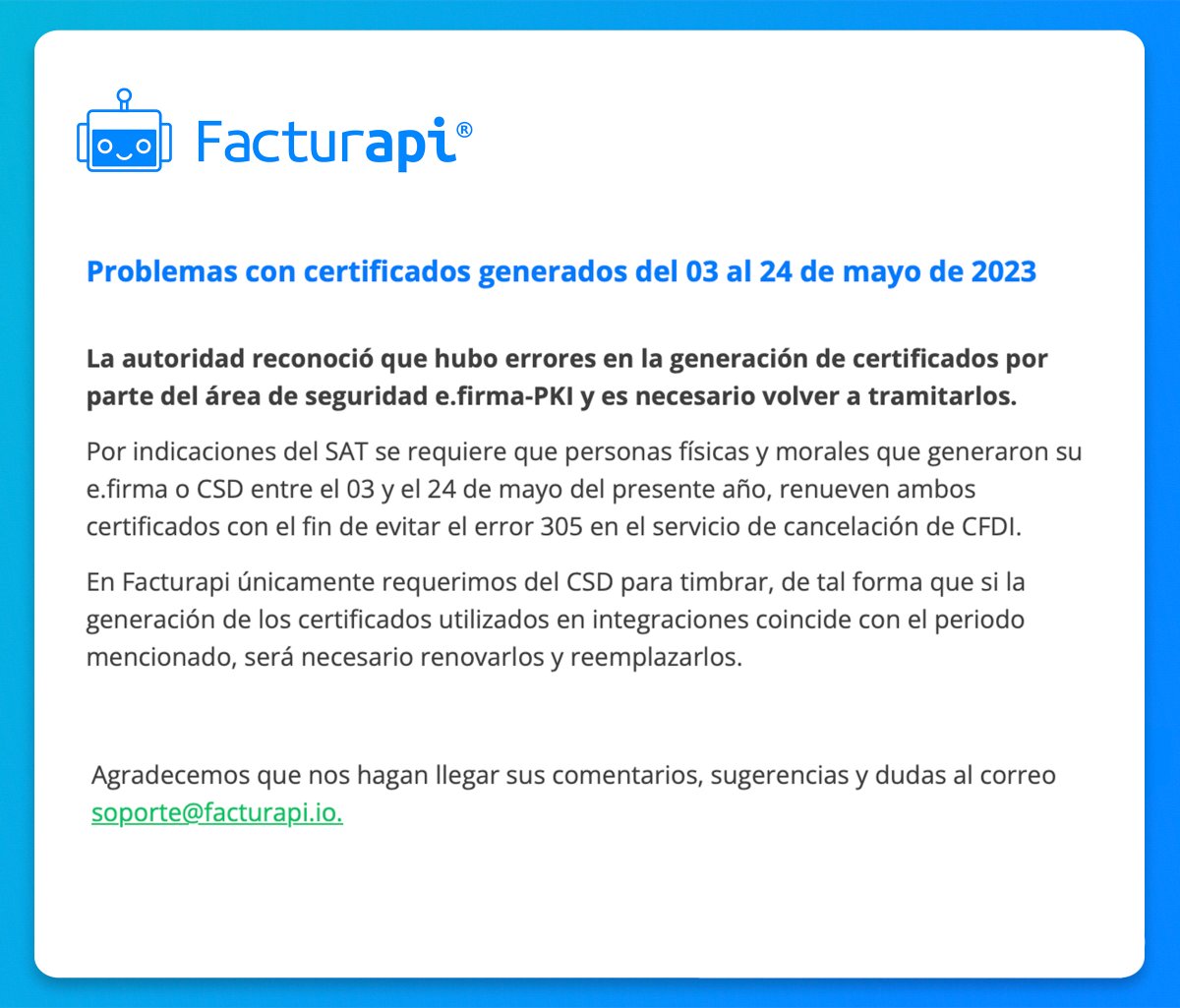 facturapi's tweet photo. Todos nuestros usuarios pueden subir los archivos del Certificado de Sello Digital actualizados a través de nuestra API: https://t.co/pb13soTdPt o bien, desde el dashboard: https://t.co/Ja7wtmmGMj . https://t.co/XiJh5VjEyd