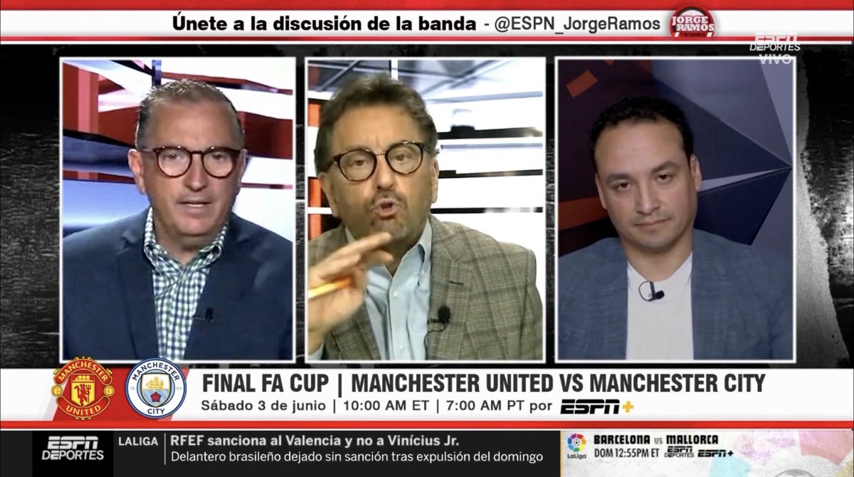¡ Ya estamos en vivo por @ESPNDeportes !

@JorgeRamosFUT 
@pereyraespn 
@mauriciopedroza