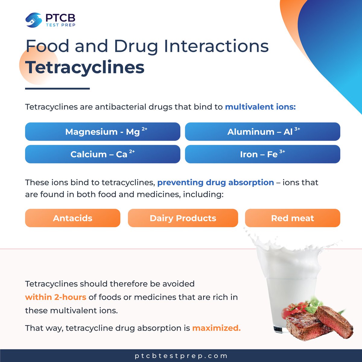 ptcbtestprep's tweet image. Tetracyclines - Food and Drug Interactions

Found this helpful? Learn how you can master the 2023 PTCB exam:  More details:  
ptcbtestprep.com/online-pharmac…

#rxtech #tetracyclines #ptcb #ptcbexam #ptcbtest #pharmacytechnician