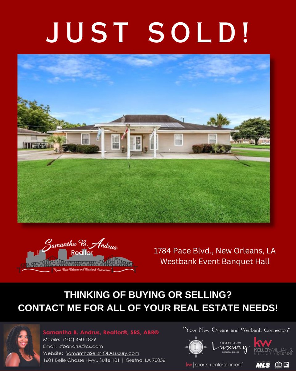 Just Sold - Commercial Banquet Hall in New Orleans!  If you're thinking of buying or selling, give me a call!

#justsold #SamanthaSellsNOLA #nola #neworleans #nolarealtor #nolarealestate #kellerwilliamsrealty #homesweethome #propertyspark #nolahomes #nolaliving #wearekwse